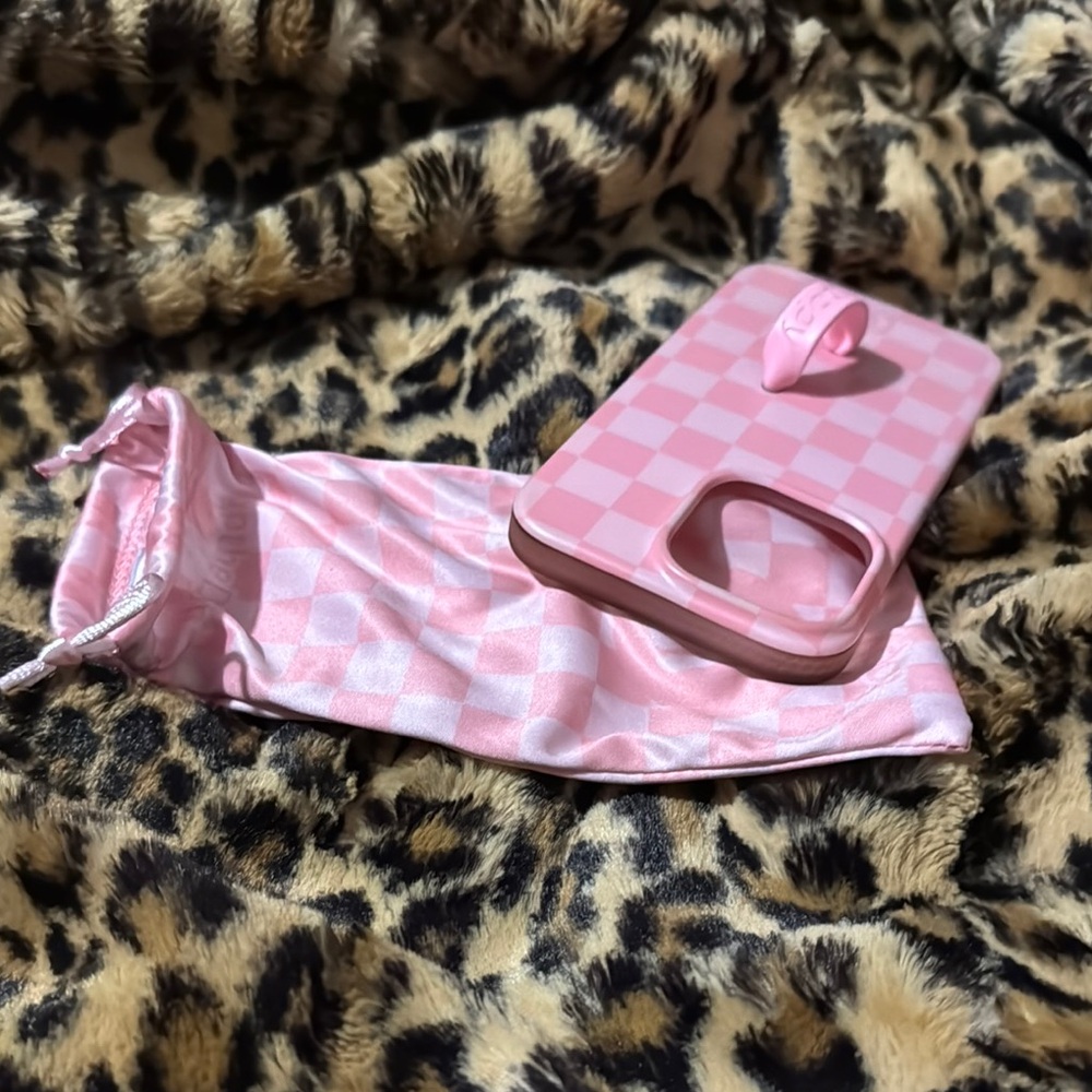 Pink Checkered Loopy  Phone Case with Pouch